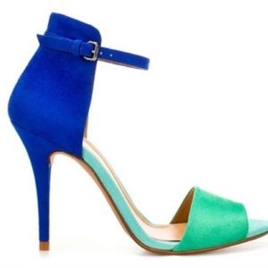 ZARA Blue Green Color Block Heels Sandals